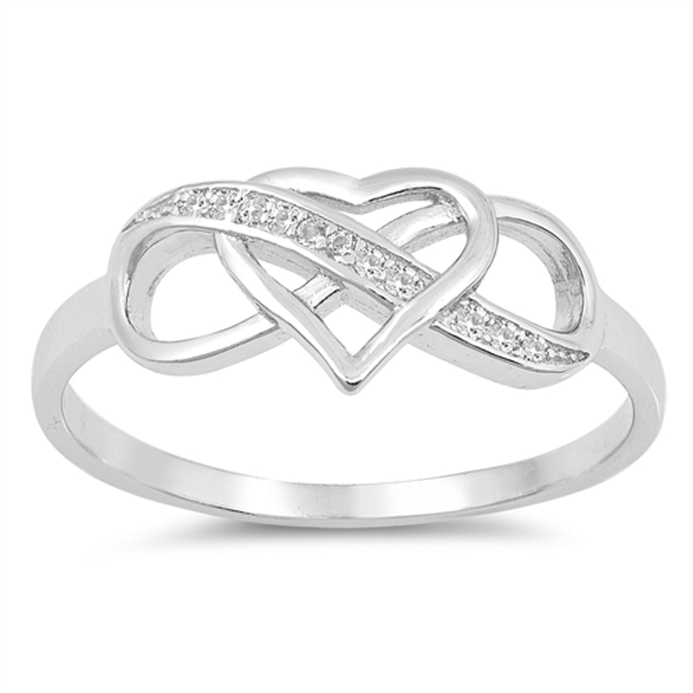Clear CZ Infinity Love Knot Heart Promise Ring Sterling Silver Band Sizes 4-10