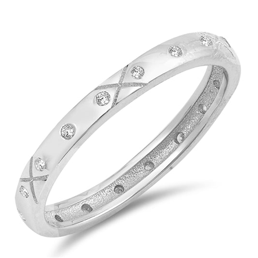 White CZ Polished Love Kiss Ring New .925 Solid Sterling Silver Band Sizes 5-10