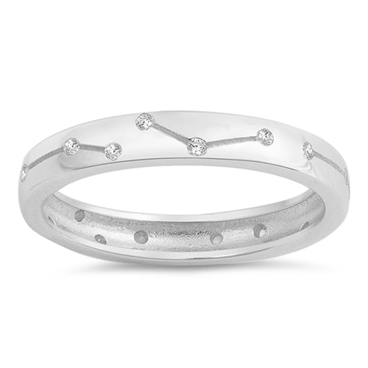 White CZ Constellation Star Sky Astrology Ring Sterling Silver Band Sizes 5-10