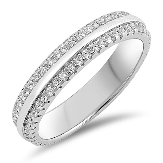 White CZ Polished Thumb Eternity Elegant Ring Sterling Silver Band Sizes 5-10