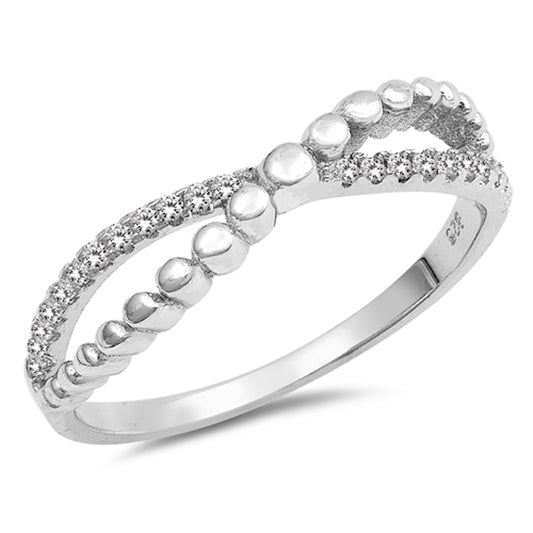 White CZ Criss Cross Infinity Beaded Knot Ring Sterling Silver Band Sizes 4-10