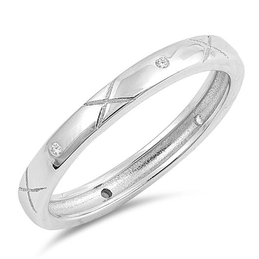 White CZ Criss Cross Eternity Simple Ring .925 Sterling Silver Band Sizes 5-10
