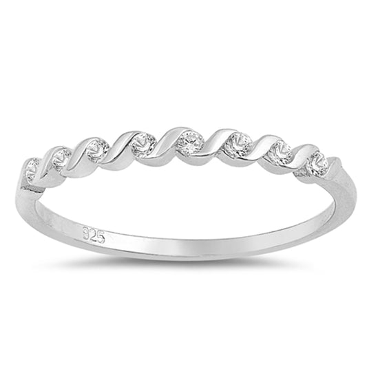 White CZ Simple Swirl Cute Elegant Ring New .925 Sterling Silver Band Sizes 5-10
