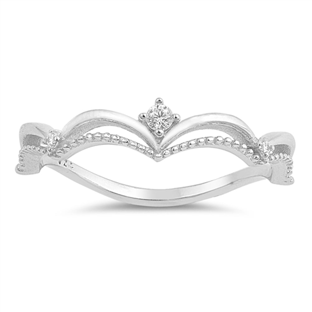 White CZ Tiara Wave Solitaire Accent Ring .925 Sterling Silver Band Sizes 5-10