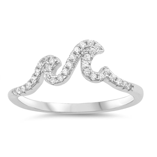 White CZ Micro Pave Wave Surfer Sport Ring Sterling Silver Cute Band Sizes 4-10