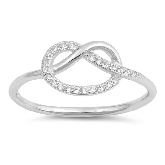 White CZ Wide Criss Cross Knot Micro Pave Ring Sterling Silver Band Sizes 4-10