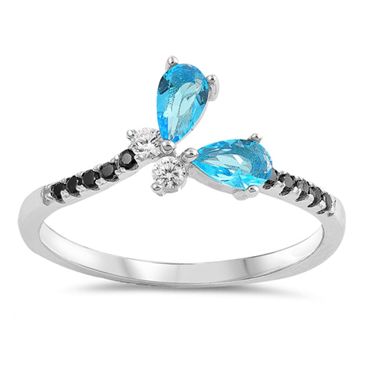Blue Topaz CZ Teardrop Colorful Dainty Ring .925 Sterling Silver Band Sizes 4-10