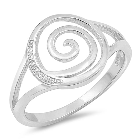 White CZ Filigree Swirl Wide Loop Ring New .925 Sterling Silver Band Sizes 5-10