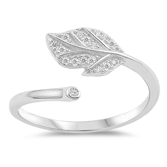 White CZ Leaf Feather Midi Knuckle Ring New .925 Sterling Silver Band Sizes 4-10