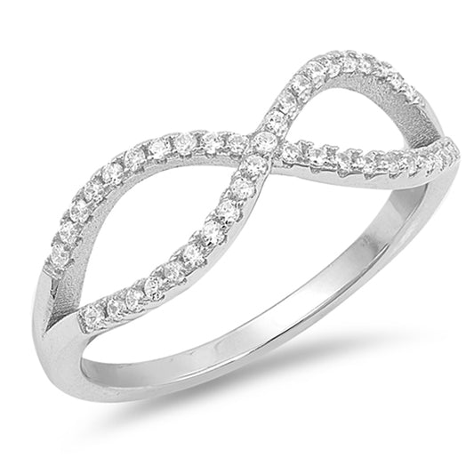 White CZ Double Shank Infinity Criss Cross Ring Sterling Silver Band Sizes 5-10