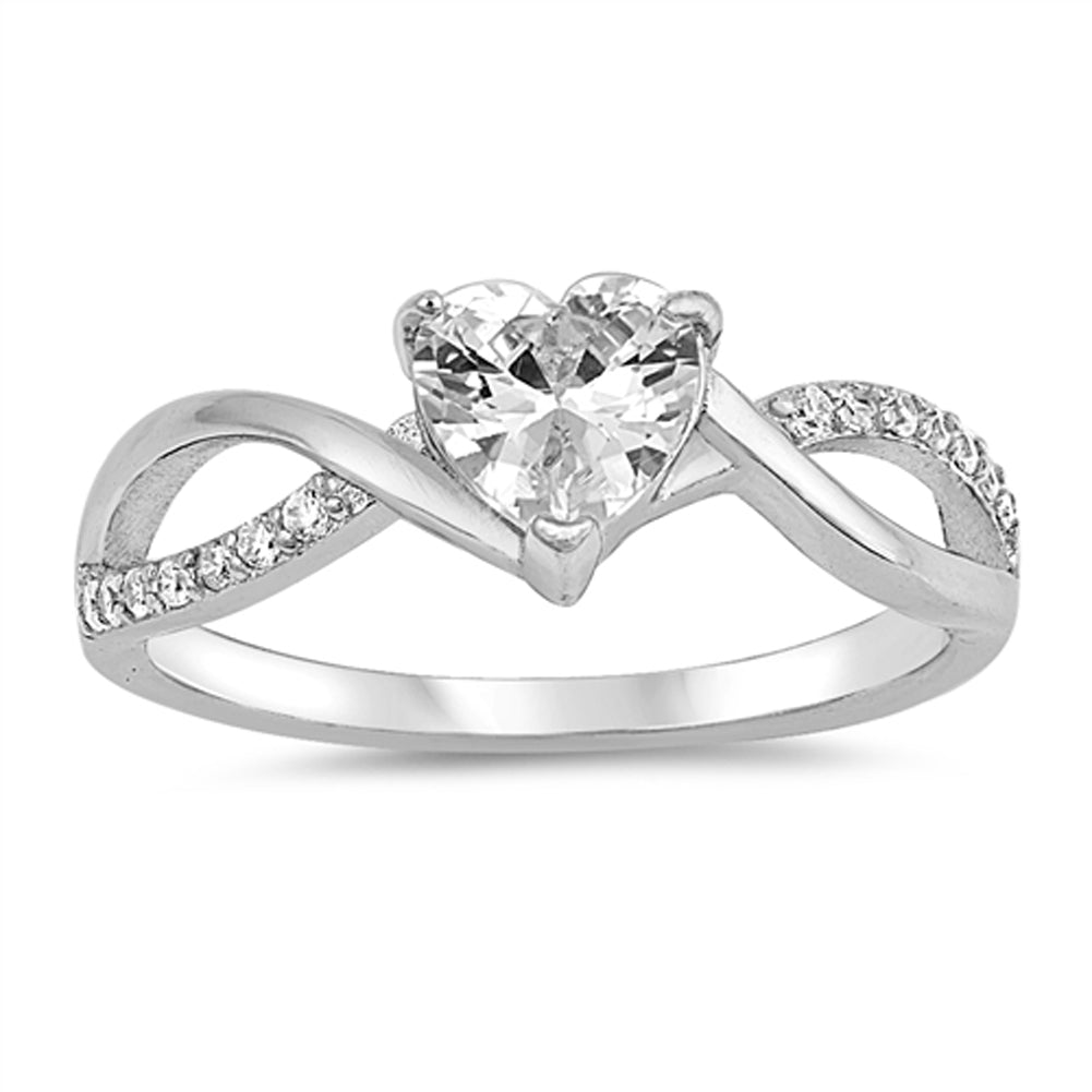 White CZ Heart Twist Infinity Purity Ring .925 Sterling Silver Band Sizes 4-10