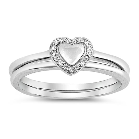 Clear CZ Heart Halo Purity Set Promise Ring .925 Sterling Silver Band Sizes 5-10