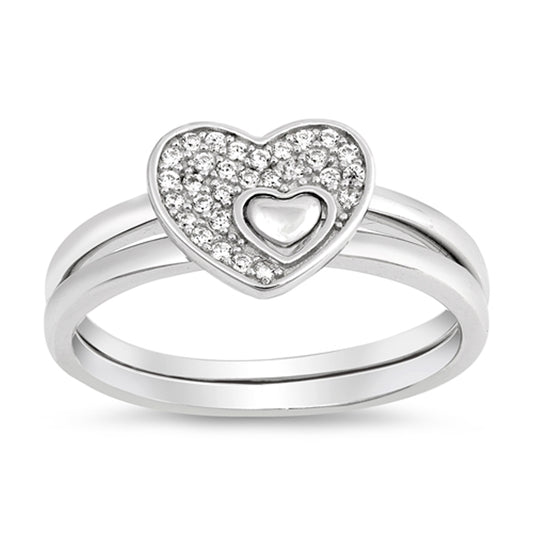 White CZ Heart Puzzle Friendship Set Ring .925 Sterling Silver Band Sizes 5-10