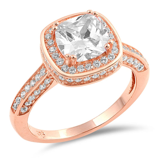 White CZ Rose Gold-Tone Wedding Halo Ring .925 Sterling Silver Band Sizes 5-12