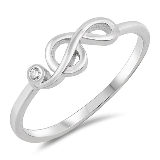 White CZ Music Note Clef Dainty Ring .925 Sterling Silver Arts Band Sizes 3-10