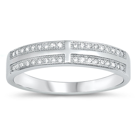 White CZ Sparkly Cross Micro Pave Ring New .925 Sterling Silver Band Sizes 4-10