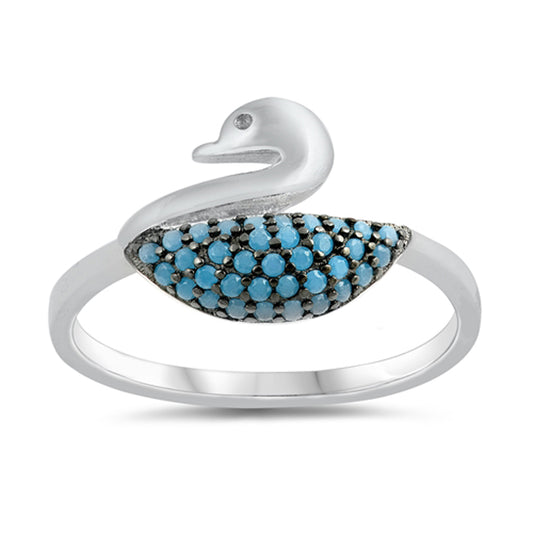 Turquoise Micro Pave Swan Bird Animal Ring .925 Sterling Silver Band Sizes 4-10