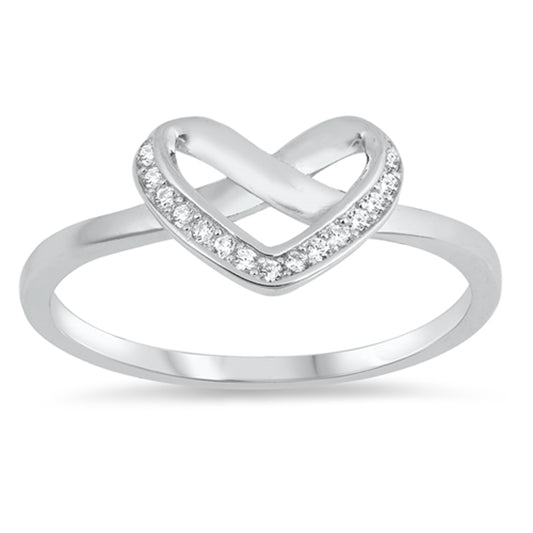 White CZ Criss Cross Love Heart Knot Ring .925 Sterling Silver Band Sizes 4-10