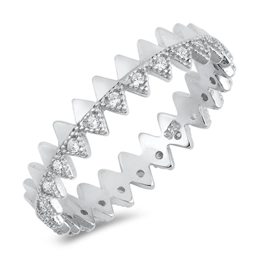 White CZ Zig Zag Pointed Eternity Ring New .925 Sterling Silver Band Sizes 4-10