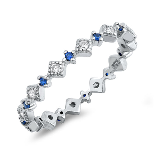Blue Sapphire CZ Eternity Colorful Ring New .925 Sterling Silver Band Sizes 4-10
