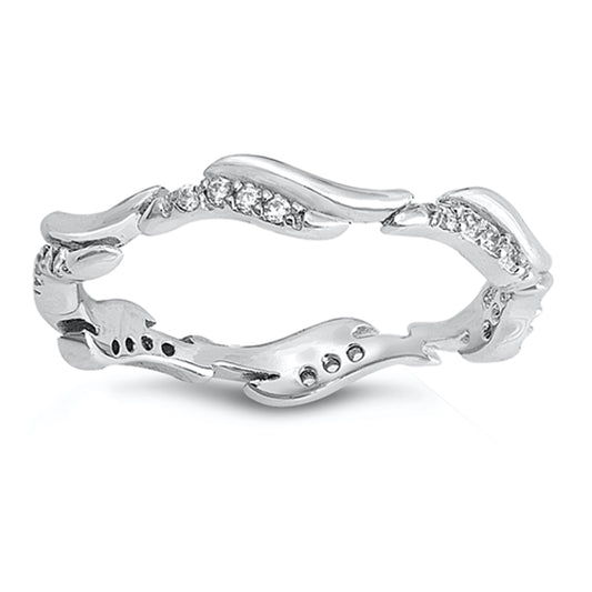 White CZ Eternity Wave Branch Dainty Ring .925 Sterling Silver Band Sizes 5-10