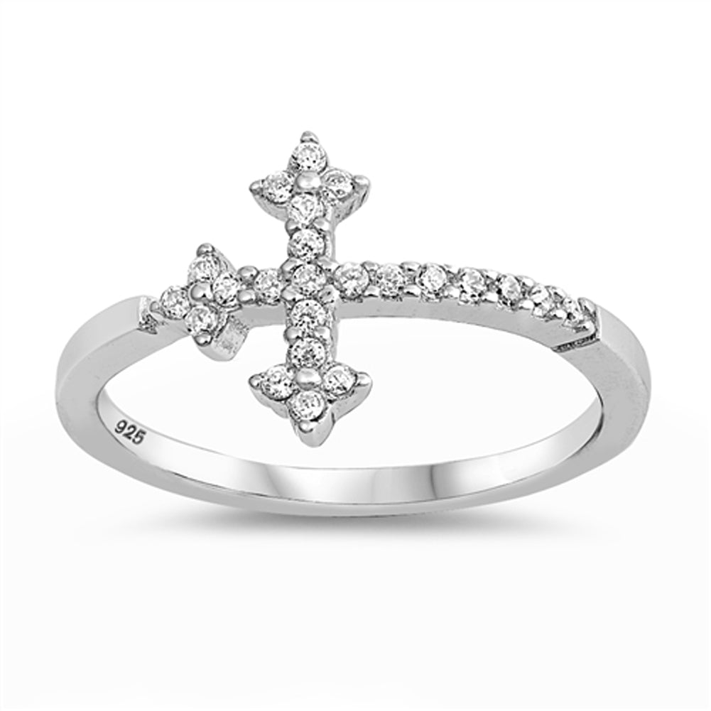White CZ Vintage Cross Christian Love Ring .925 Sterling Silver Band Sizes 5-10
