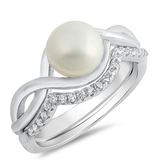 Freshwater Pearl Infinity Wave Knot Ring Set 925 Sterling Silver Band Sizes 5-10