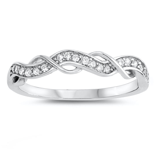 White CZ Wave Vine Wrap Knot Infinity Ring .925 Sterling Silver Band Sizes 5-10