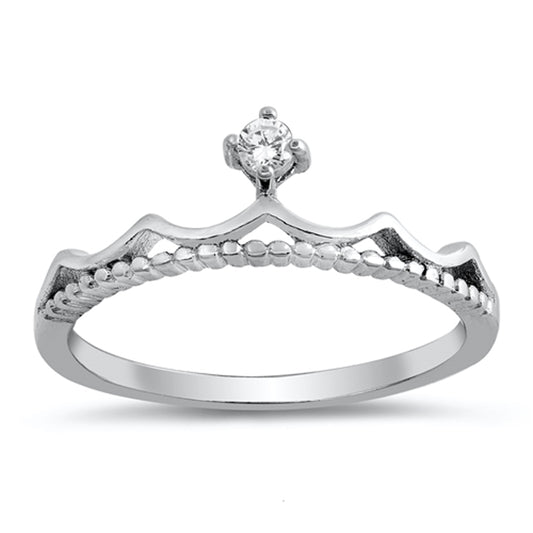 White CZ Solitaire Crown Tiara Princess Ring 925 Sterling Silver Band Sizes 3-10
