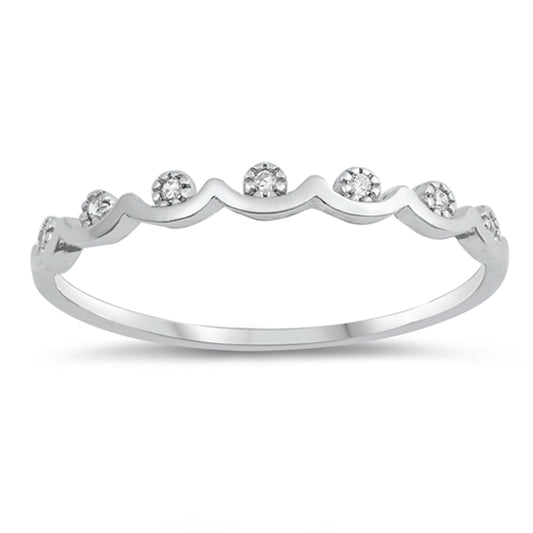White CZ Wave Tiara Princess Dainty Ring New 925 Sterling Silver Band Sizes 4-10