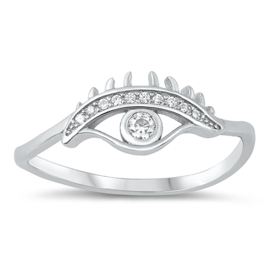 Round White CZ All Seeing Eye Cute Ring New .925 Sterling Silver Band Sizes 4-10