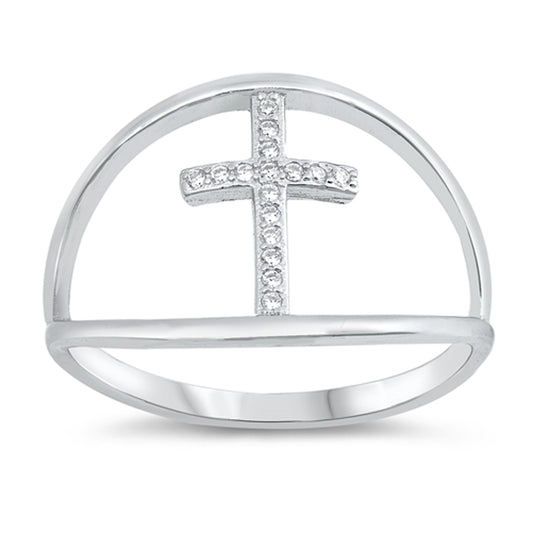 White CZ Wide Dainty Cross Christian Ring .925 Sterling Silver Band Sizes 5-10