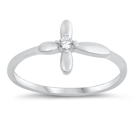 Clear CZ Solitaire Sideways Cross Ring New .925 Sterling Silver Band Sizes 4-10