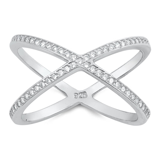 White CZ Criss Cross Eternity Engagement Ring Sterling Silver Band Sizes 5-10