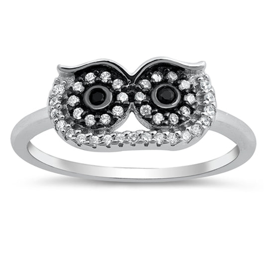 White CZ Owl Eyes Bird Animal Ring Sterling Silver Cute Dainty Band Sizes 5-10
