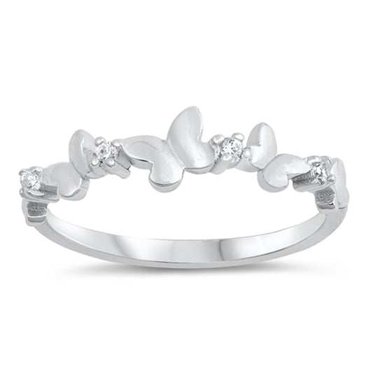 Clear CZ Butterfly Cute Animal Girl's Ring .925 Sterling Silver Band Sizes 5-10