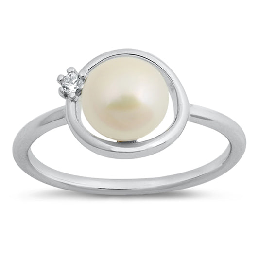 Freshwater Pearl Round Cocktail Ring New .925 Sterling Silver Band Sizes 5-10