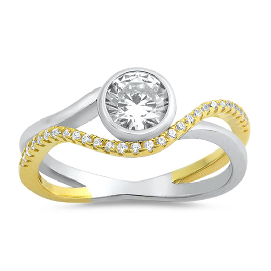 White CZ Yellow Gold-Tone Bezel Knot Ring .925 Sterling Silver Band Sizes 5-10