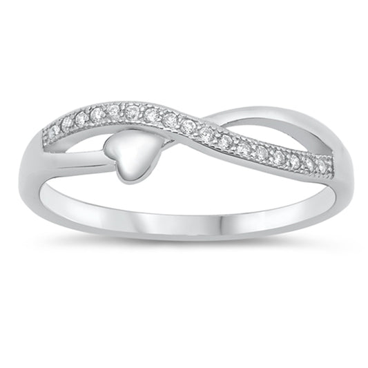 White CZ Infinity Heart Love Knot Purity Ring Sterling Silver Band Sizes 4-10