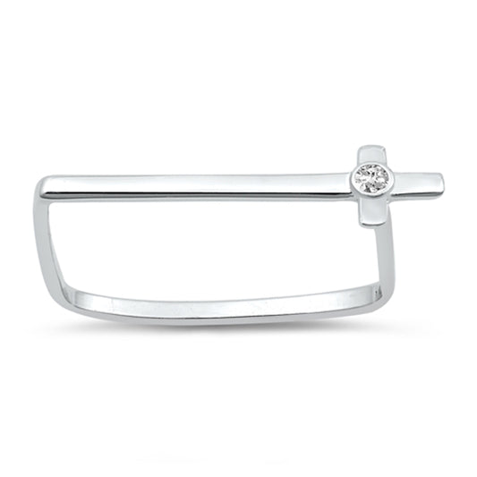 White CZ Square Bezel Cross Abstract Ring .925 Sterling Silver Band Sizes 4-10