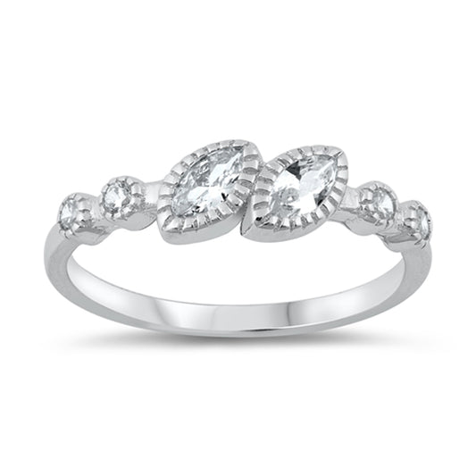Clear CZ Double Marquise Ridge Halo Ring .925 Sterling Silver Band Sizes 5-10