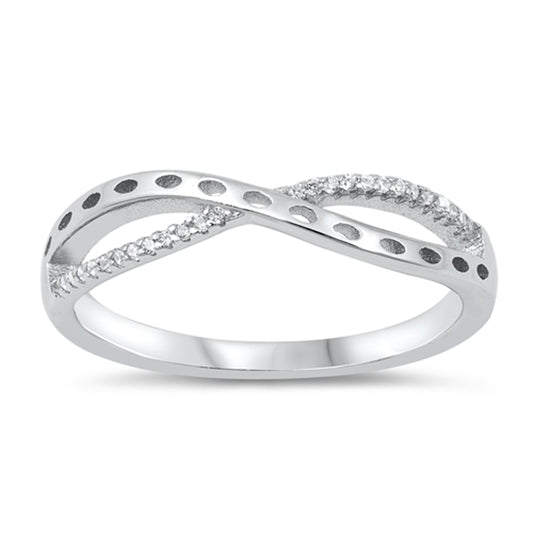 White CZ Criss Cross Cutout Wave Ring New .925 Sterling Silver Band Sizes 4-10