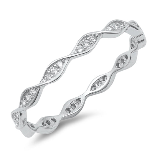 White CZ Wave Eternity Knot Stacking Ring .925 Sterling Silver Band Sizes 4-10
