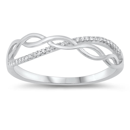 White CZ Criss Cross Infinity Knot Ring New .925 Sterling Silver Band Sizes 4-10