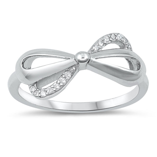 Clear CZ Ribbon Bow Infinity Knot Gift Ring .925 Sterling Silver Band Sizes 4-10