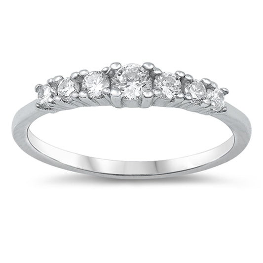 Clear CZ Journey Straight Round Engagement Ring Sterling Silver Band Sizes 4-10