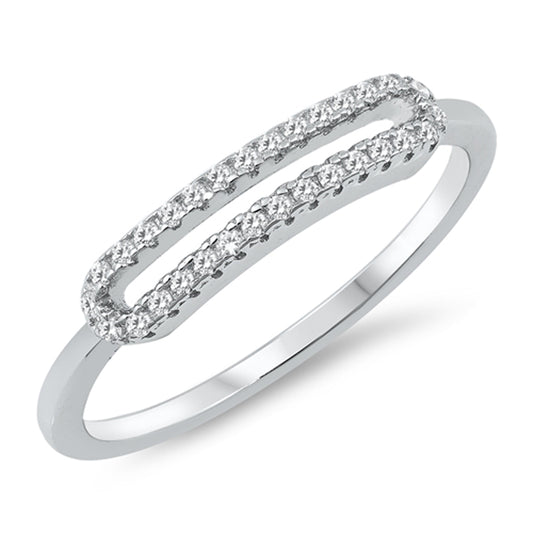 White CZ Micro Pave Bar Open Statement Ring .925 Sterling Silver Band Sizes 5-10
