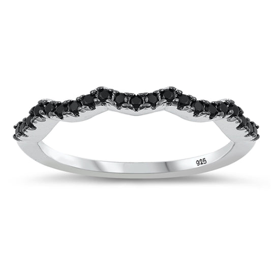 Black CZ Wave Thin Stacking Accent Ring New .925 Sterling Silver Band Sizes 5-10