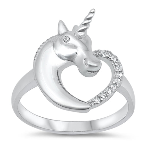White CZ Girly Mystic Unicorn Fairy Tale Ring New .925 Sterling Silver Band Sizes 5-10