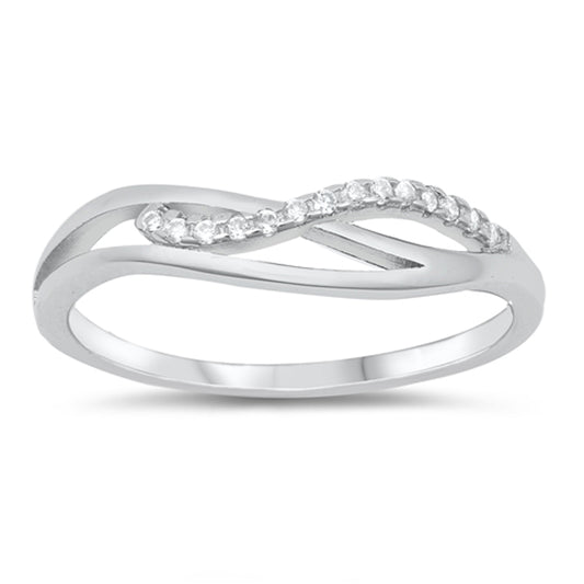 White CZ Criss Cross Infinity Know Wave Ring 925 Sterling Silver Band Sizes 4-10